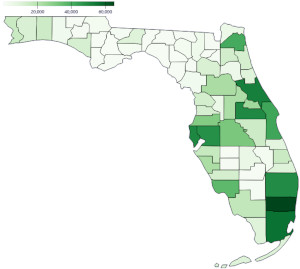 a map of motorcycle endorsement for the state of Florida 2009 - 2023